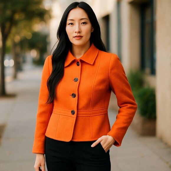 Talbots Jackets & Blazers - Talbots Wool Blend Orange Blazer  4 Button Size 4 Petite